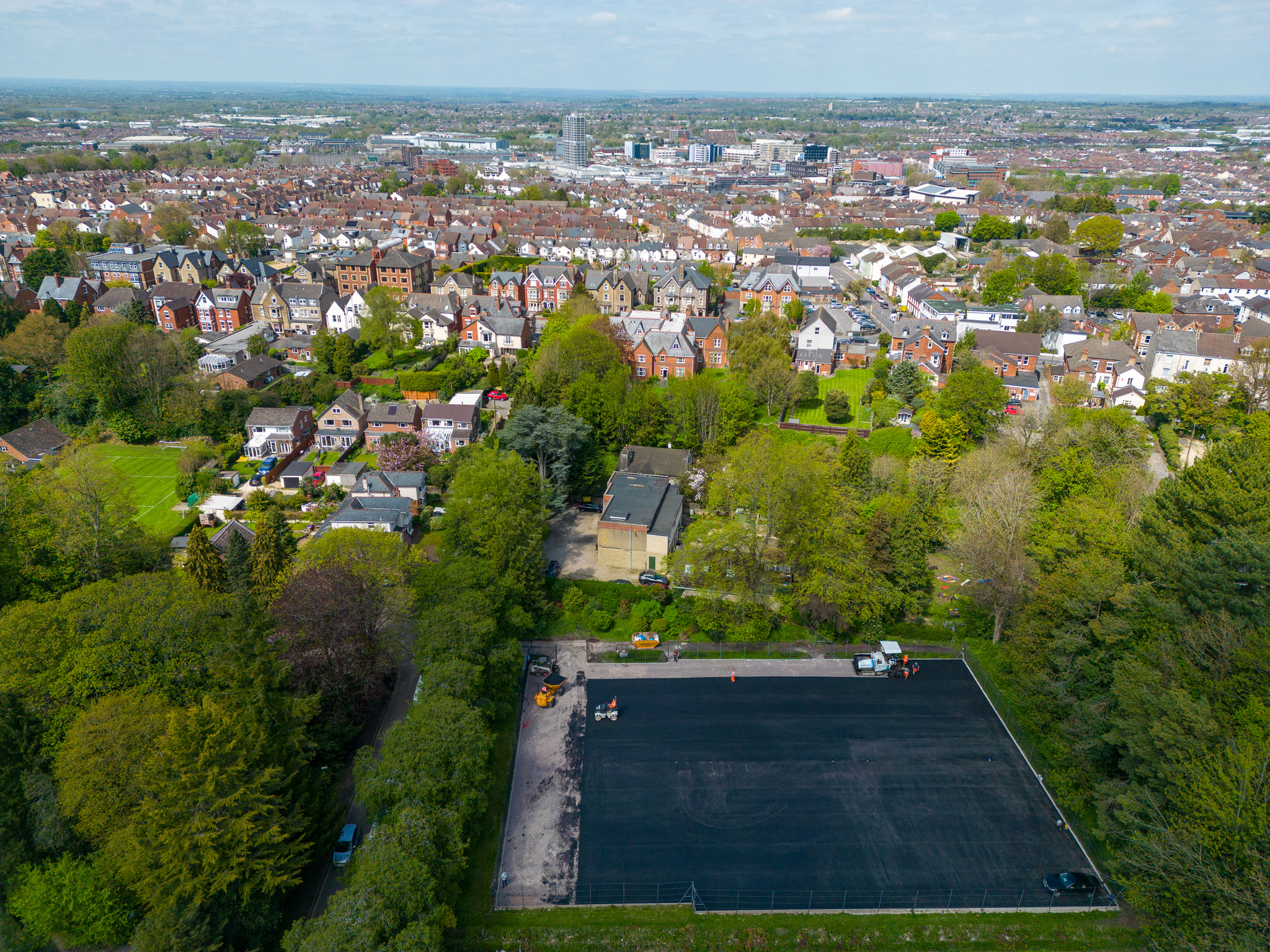 Aerial image of the Quarry Road Tennis Courts during construction